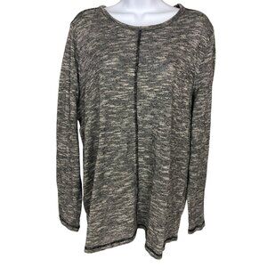 St Johns Bay Women Top Size 1X Gray with Black Stitching Long Sleeves Round Neck